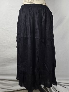 Chaudry Black Cotton Tiered Maxi Skirt Boho Peasant Crinkle - Medium